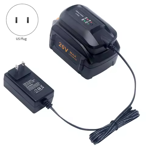 A08R US Plug WA3742 WA3732 20V Lithium Charger Compatible with Worx 18V/20V PowerShare Battery WA3525 WA3520 WA3512 WA3512.1