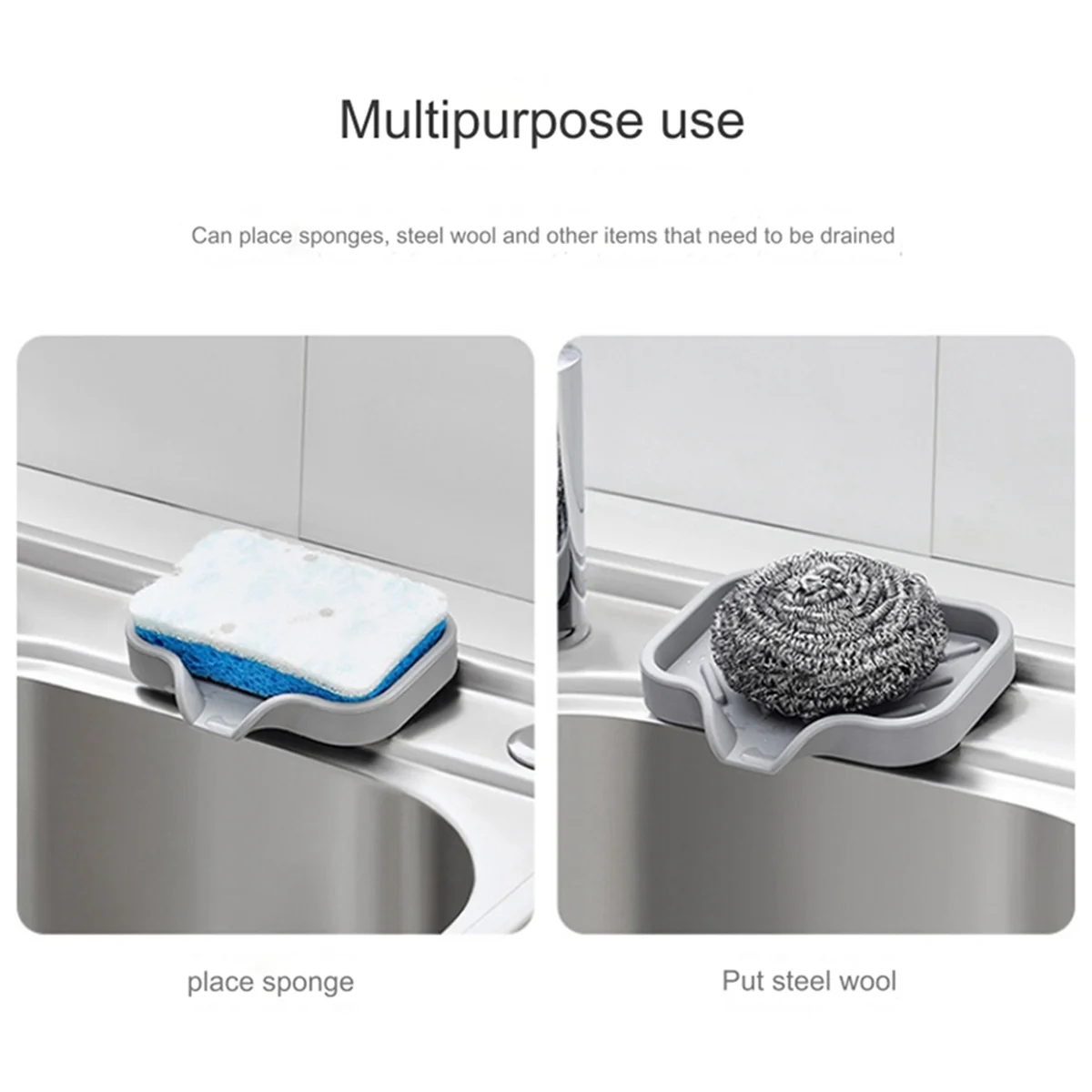 Self Draining Soap Bar Holder Silicone Kitchen Sink Soap Dish Tray Counter Organizer S White
