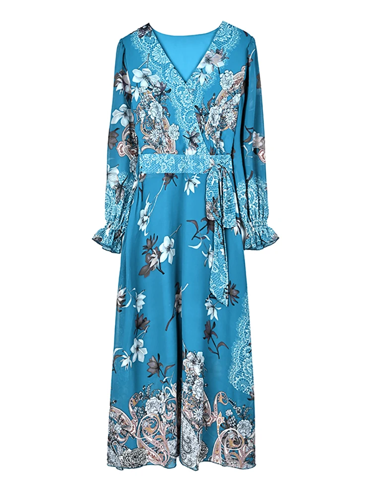 Robe mi-longue de Rhchic à fleurs, col en V, sexy, mode, tambour élégant, luxe, soirée, maxi, printemps, automne, 2024