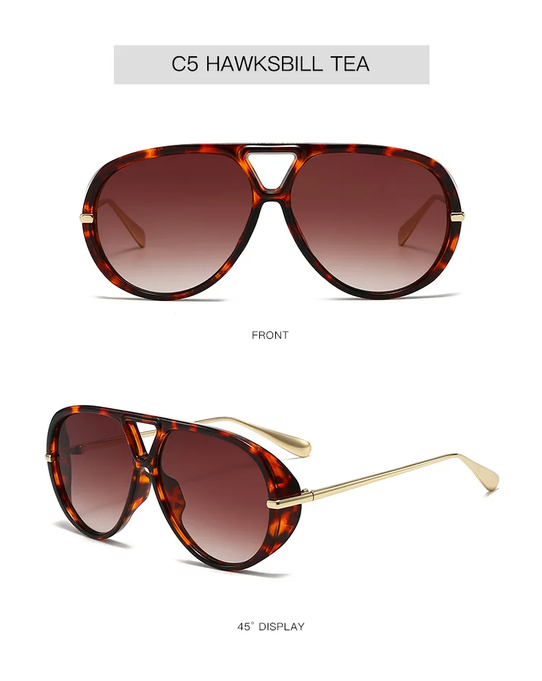 Neue Modische Grüne Leopardenmuster Ovale Sonnenbrille für Damen Vintage Übergroße Legierung Farbverlauf Sonnenbrillen Damen Fahrbrillen – Detail 7