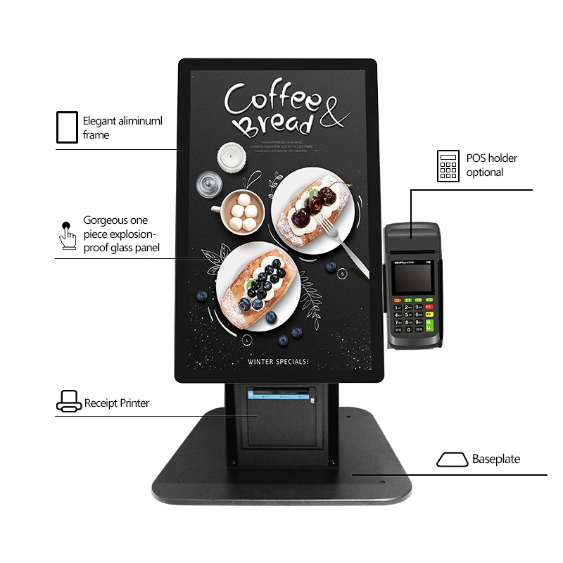 Accept Multiple Payments Wifi 21.5 Inch Touch Screen Self Service Ordering Desktop Kiosk in Restaurant