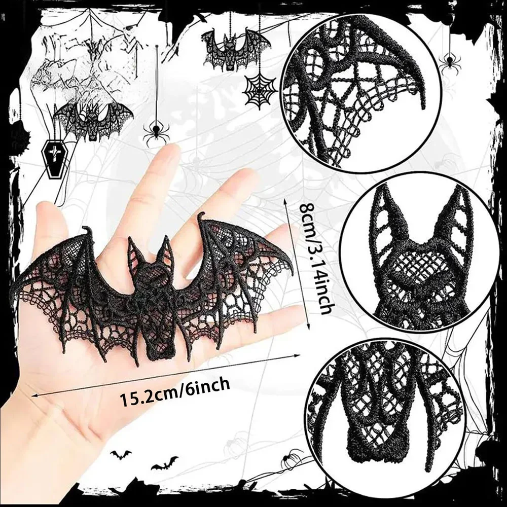 2 Stück Spitze Halloween Fledermaus Geist Festival Dekoration Schwarz Halloween Dekoration Zubehör für DIY Kleidung – Detail 5