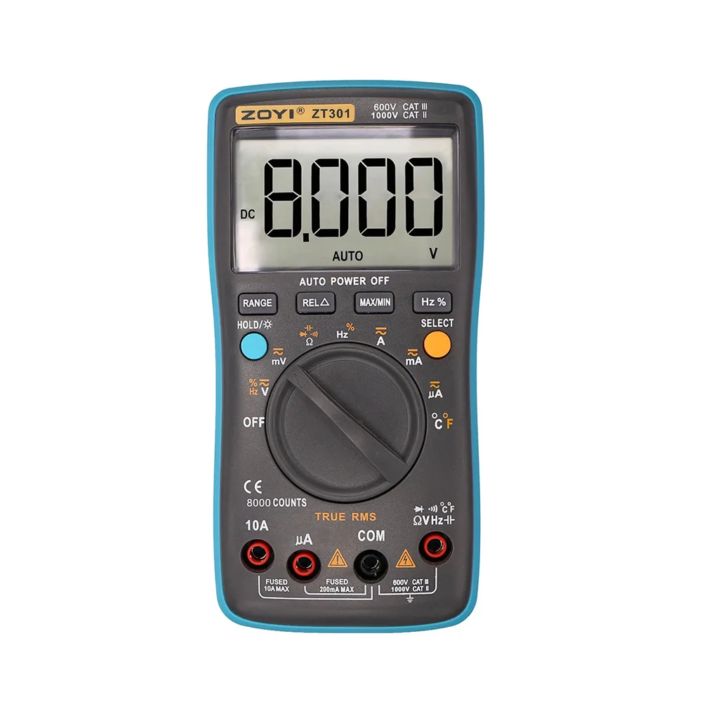 ZOYI ZT301 ZT302 ZT303 Digital Multimeter 8000 counts True-RMS Back light AC DC Voltage Ammeter Current Ohm Auto/Manual