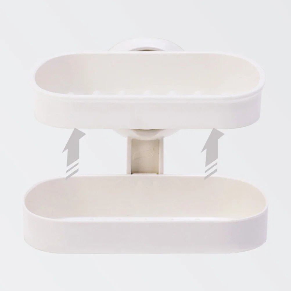 

Double Layers Suction Cup Soap Holder Sturdy Hard Plastic No Slide Raised Drain Strip Easy Install Bathroom Kitchen White