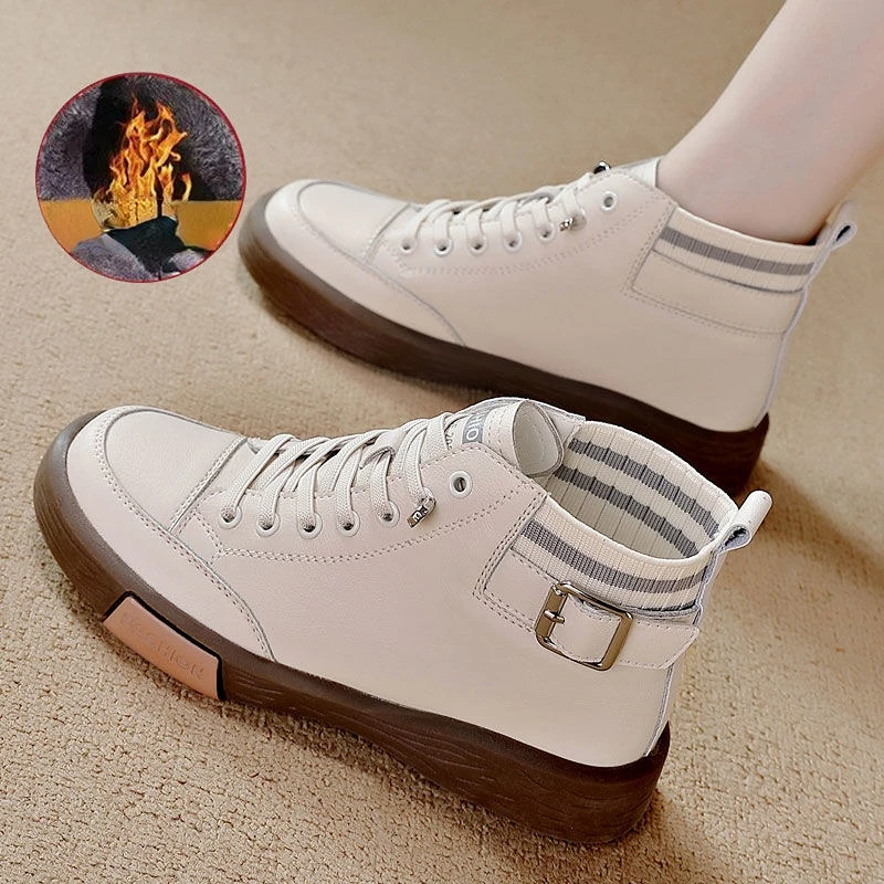

Genuine Leather Sneakers Spring High-top Casual Shoes Autumn First Layer Cowhide Ladies High Top Vulcanized Women E847