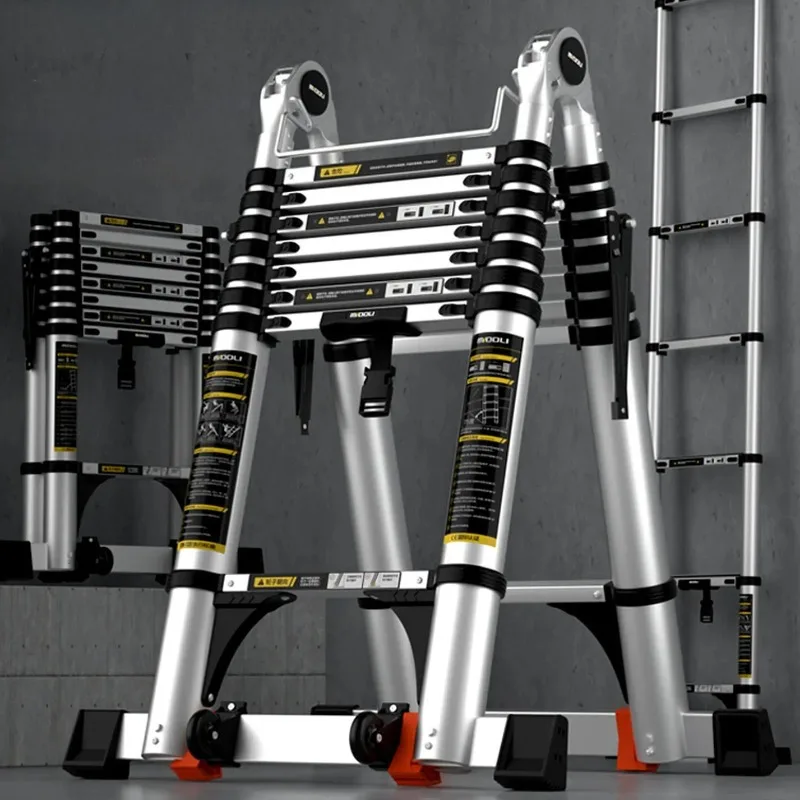 

Aluminum A-Fold Ladder, Telescoping & Portable Step Ladder for Home Use, Multi-Purpose Lightweight Extendable Climbing Tool