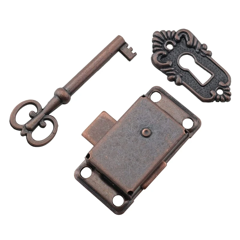 Antique Latch Hasp Vintage Iron Drawer Locks with Key Decorative Furniture Hardware for Wooden Jewelry Box Cabinet