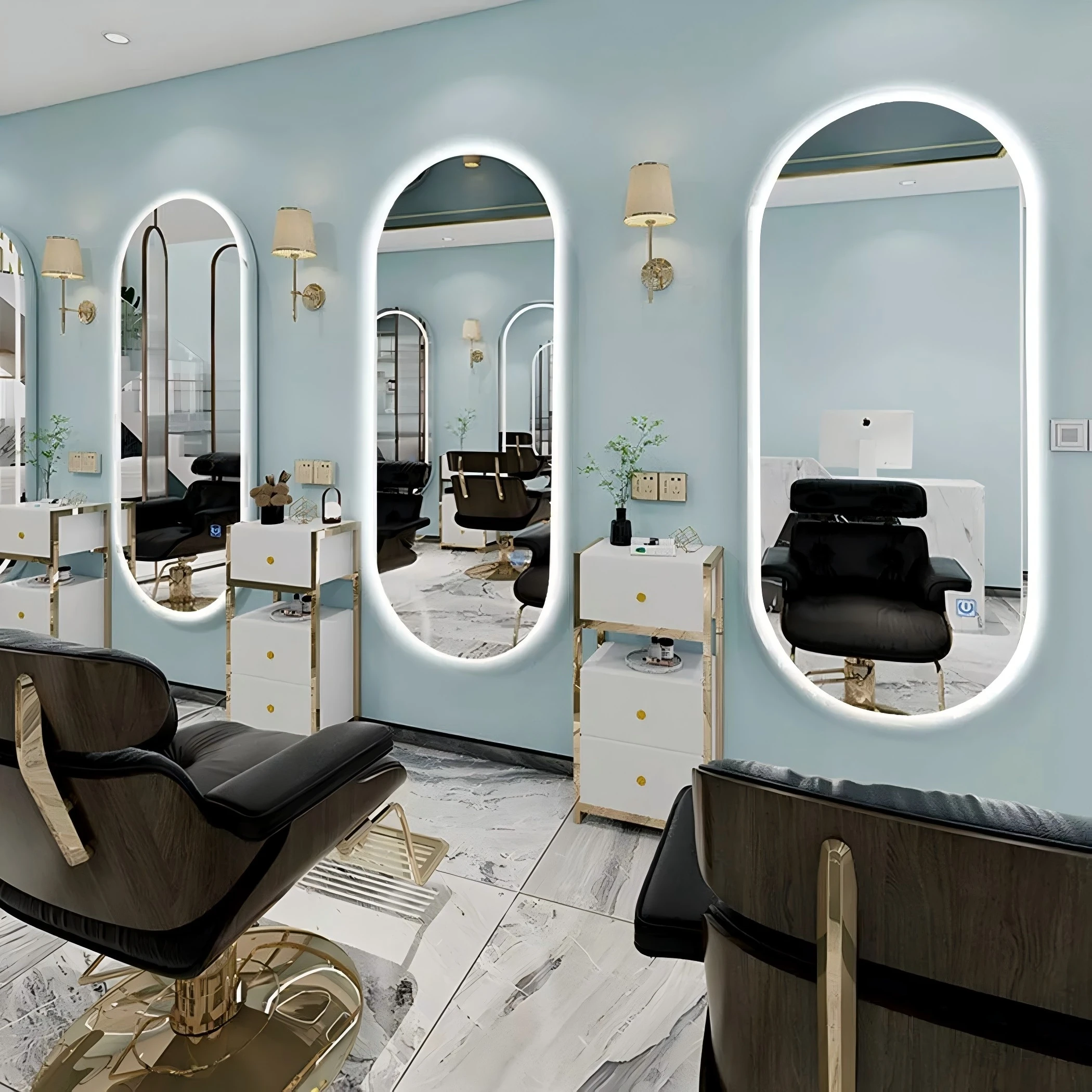 Smart MirrorFrameless Round Barber Shop Smart Touch Sensor Switch Wall Mounted Led Mirror For Hair Salon