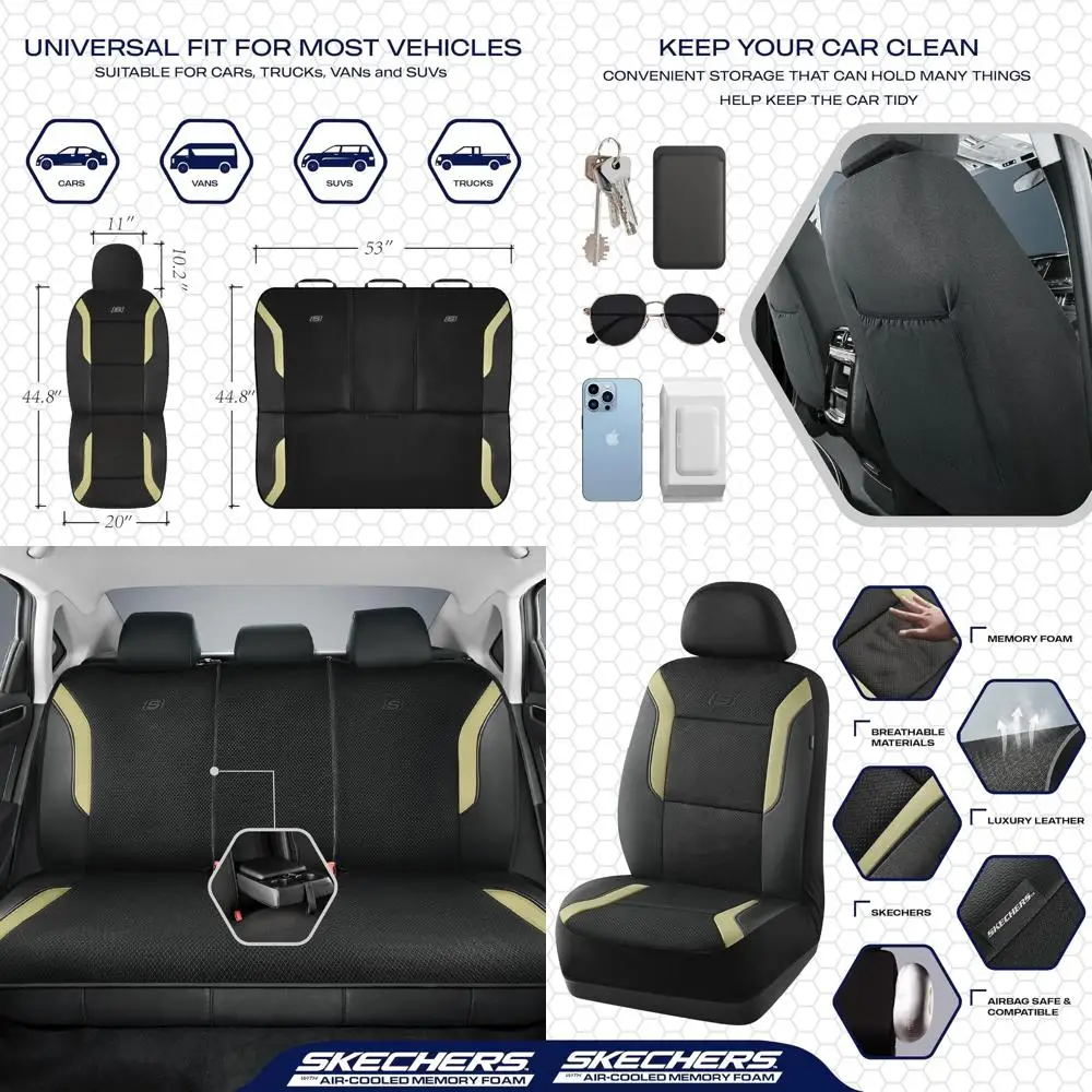 

Universal Air-Cooled Memory Foam Seat Covers, Beige, Designed for Cars, Vans, Trucks, and SUVs with Airbag Compatibility