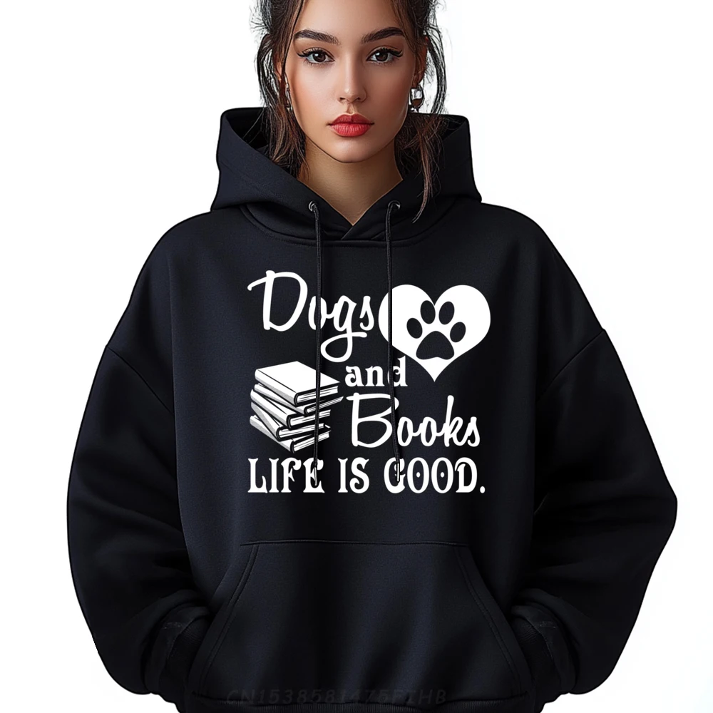 Dog And Books Are Good Cute Animal Tee Vintage Sweatshirts New Year Hip Hop Men Christmas Sweater Long Sleeve