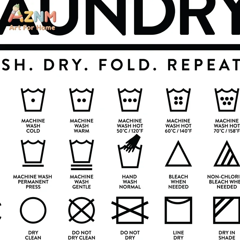 AZNM Laundry Room Quote Canvas Wall Art, Black White Typography Stain Removal Guide Print, Modern Farmhouse Laundry Sign Poster,