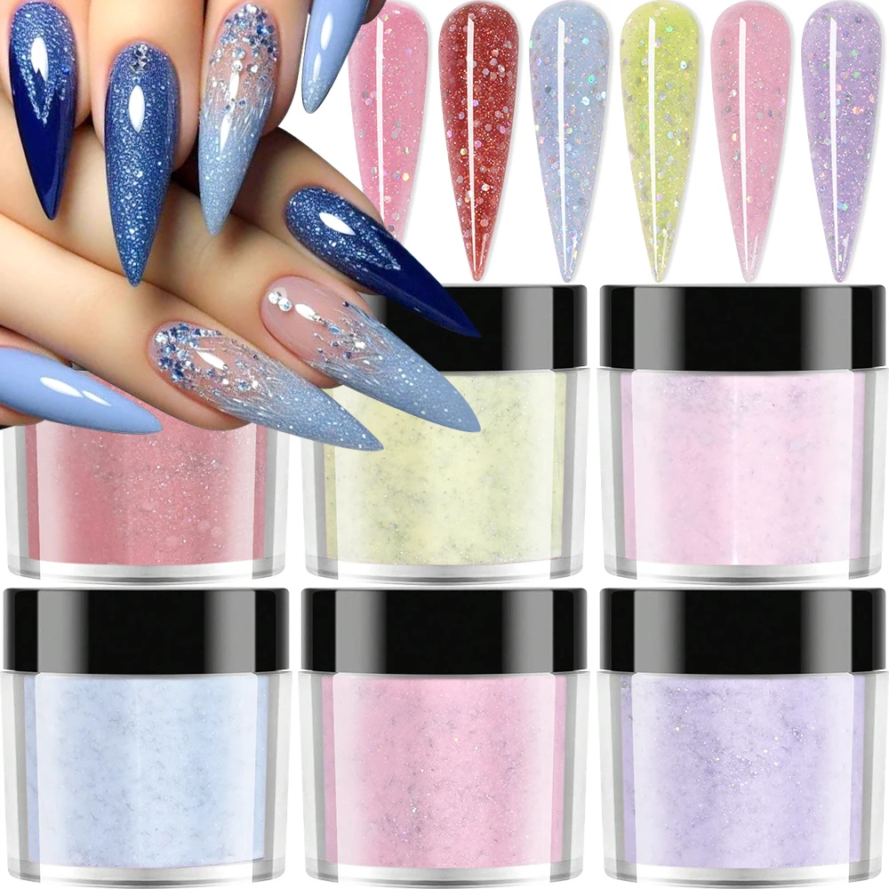 6 farben/set Professionelle Acryl Nagel Glitter Pulver Französisch Dip Verlängerung Macaron Farben Mix Pailletten Staub Nail art Carving pulver