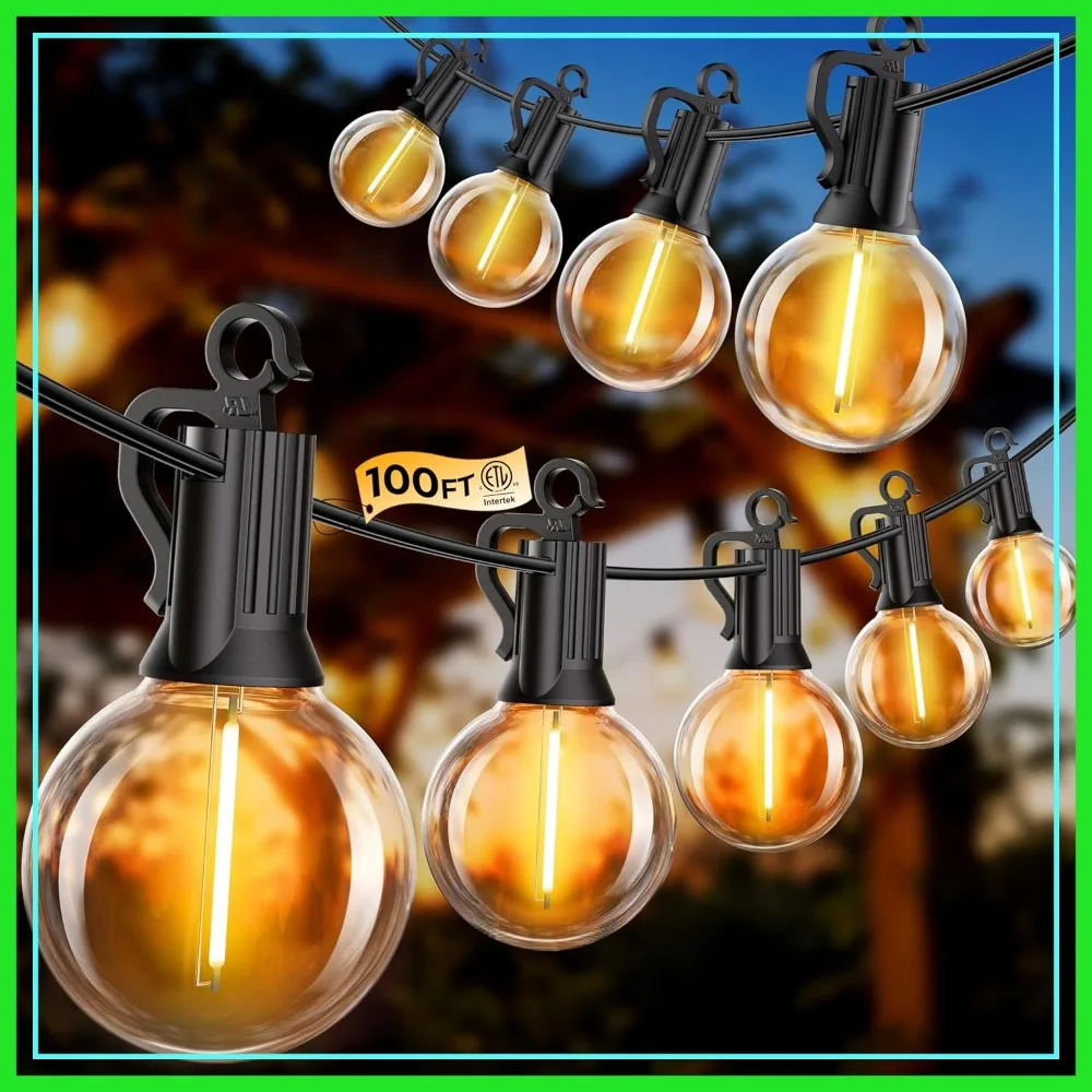 

100FT 52 LED G40 Outdoor String Lights, IP65 Waterproof Connectable Patio Lights for Backyard Porch Garden