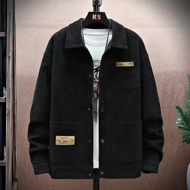 2025 Men's corduroy jacket Fashion casual multi pocket large shirt Japanese Harajuku shirt Winter baseball jacket Men's clothing