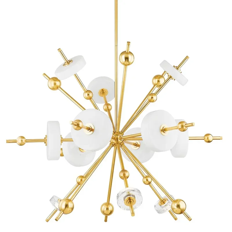 Nordic Postmodern Brass Gold Dandelion Chandelier Creative Spherical Pendant Light Luxury Living Room Ceiling Fixture