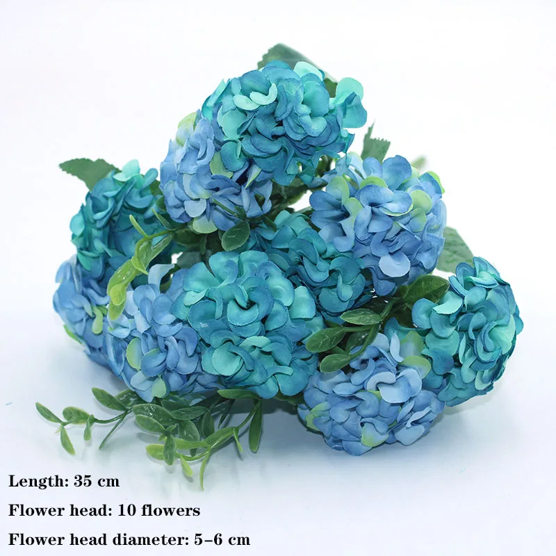 Blue 1 bunch of artificial flowers, silk roses, peonies, hydrangeas, chrysanthemums, various household wedding party decorations