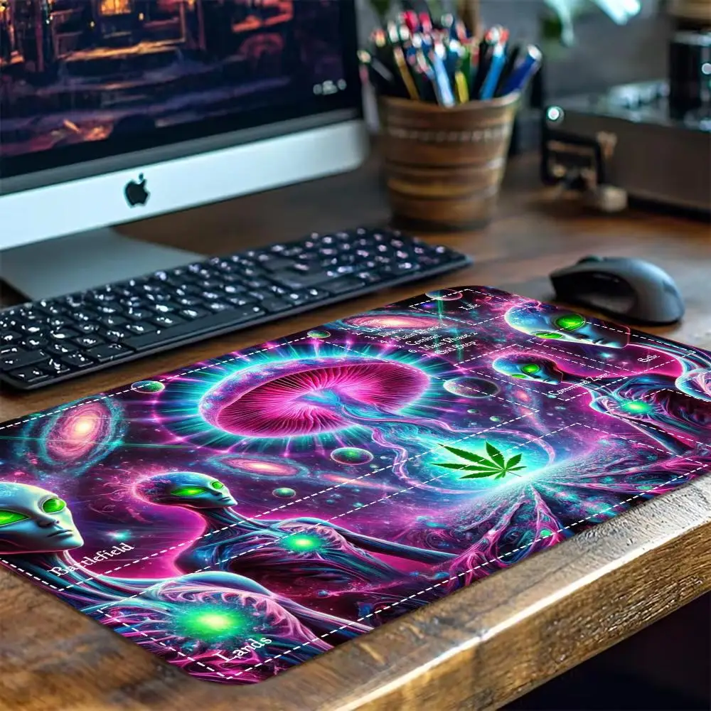 Psychedelic Alien UFO Large Gaming Mouse Pad Non Slip Desk Mat Stitched Edge Mouse pad Galaxy Print For Gamer Office Desktop
