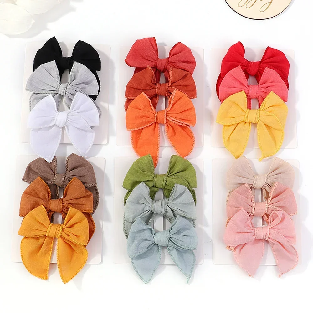 3Pcs/Set Solid Colors Hair Clip Bowknot with Clips New Handmade Hairpins Barrettes for Girls Headwear Kids Cute Hair Accessories