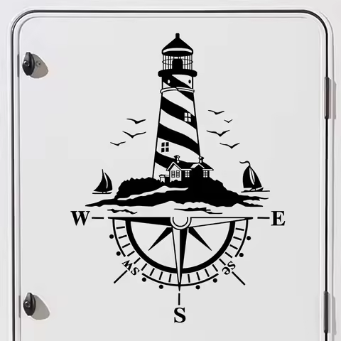 Van Camping Rv Caravan Lighthouse Comb of the Winds Compass Car Decor Sticker Motor Vinyl Vehicle Decal Auto Tuning Accessories