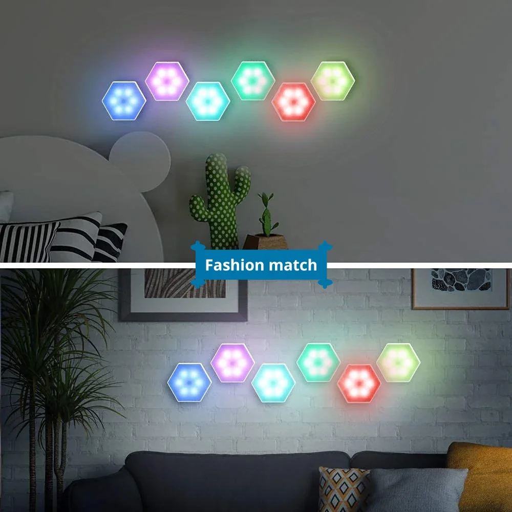 3/6PCS RGB LED Quantum Hexagon Lamp Touch Night Light Bedroom Honeycomb Decoration Wall Lamps Wireless Control Colorful Light