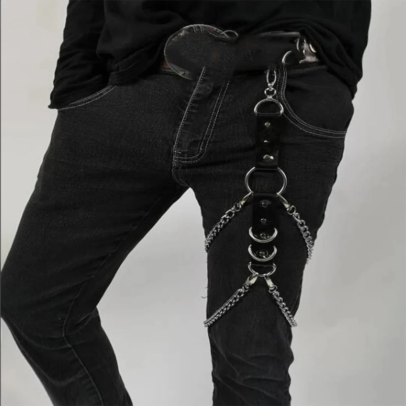 

New Fashion Leg Chains Backstraps Punk Five pointed Star Stud Pants Hip Hop Accessories Neutral PU Leather Rivet Belts Leg Rings