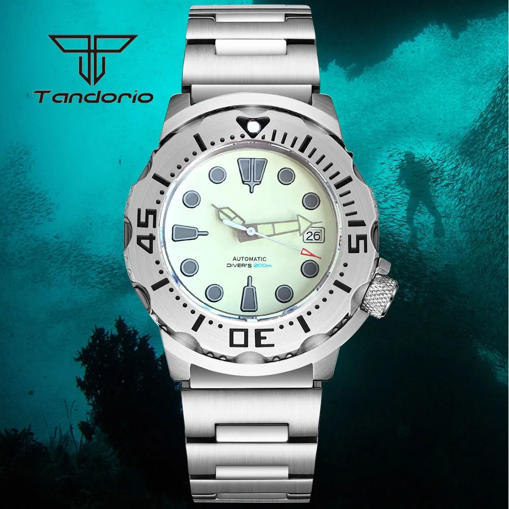 Tandorio 42mm Monster Diver Men's Automatic Watch 20ATM Creamy Dial Week Date Display AR Sapphire Crystal NH35 NH36 Movement