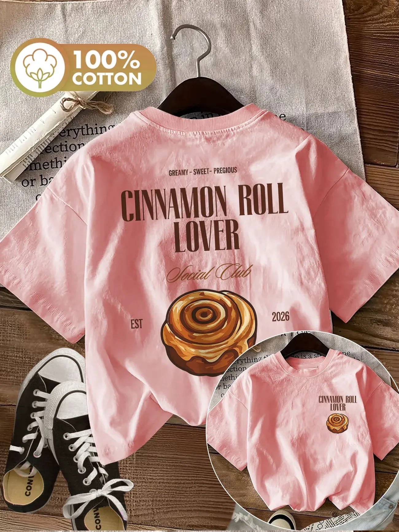 Kawaii Bread Lover T-Shirt aus 100 % Baumwolle für Damen mit lustigem Aufdruck, lockerer Rundhalsausschnitt, kurzärmeliges Oberteil, lässiges Grafik-Shirt – Detail 3