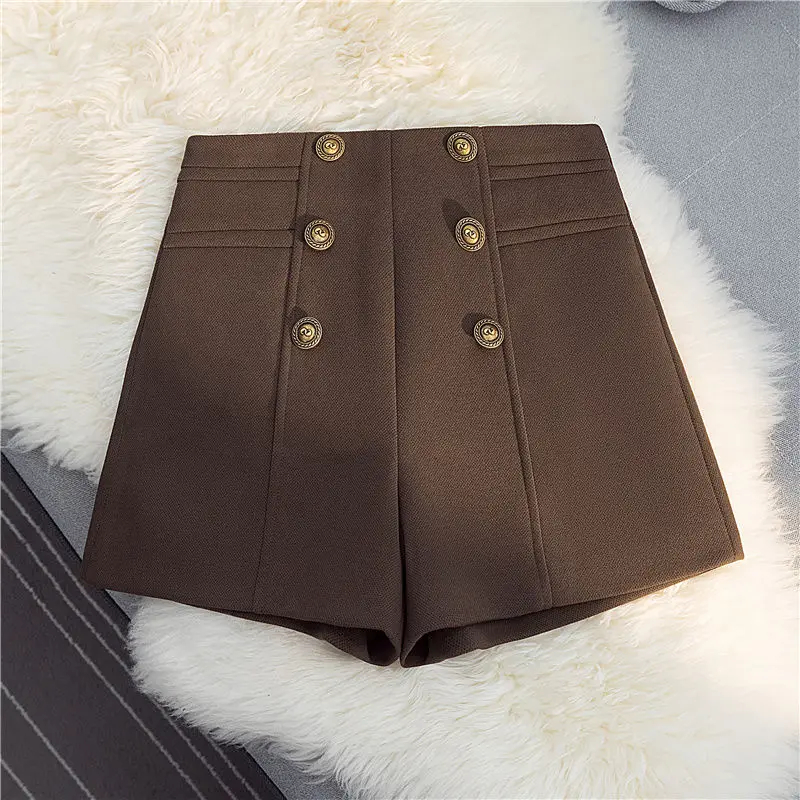 

New High Waist Shorts Women Warm Casual Loose Ladies Fashion Spring Autumn Slim Button Outerwear Female Shorts All-match Q6