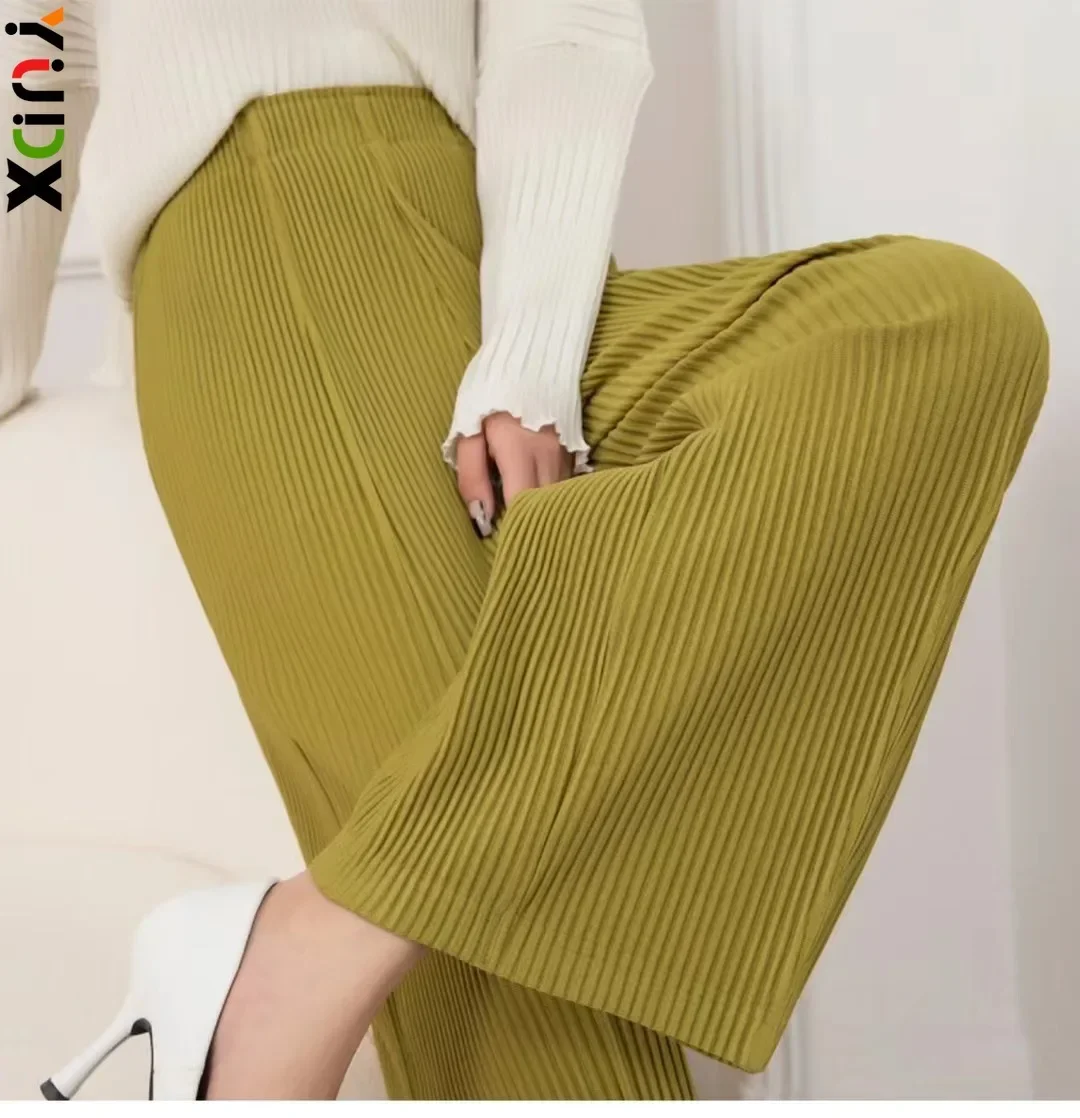 YUDX Miyake Pleated Slim Wide-leg Women\'s Trousers Loose Casual Solid Colour Straight Nine-minute Trousers 2024 Early Spring New