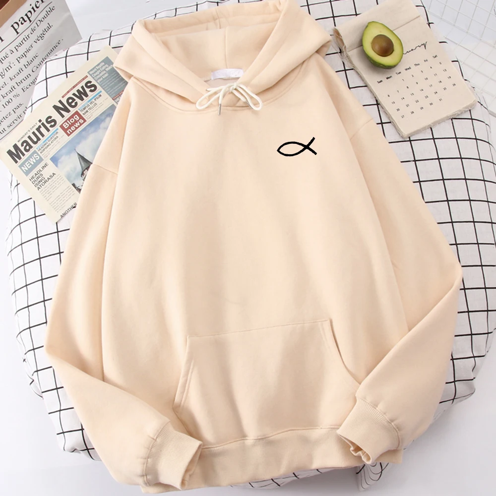 

Christian Jesus Fish Print Sweatshirt Men Hipster High Quality Hooded Cartoon Casual Autumn Hoodies Harajuku Loose Unisex Tops