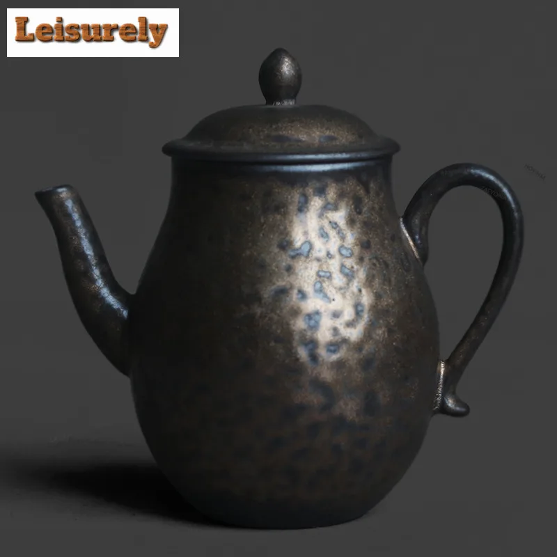 

150ml Kiln Fambe Black Gold Rongtian Teapot Elegant Tea Infuser Pot Tea Brewing Kettle With Filter Dahongpao Cafes Supplies Gift