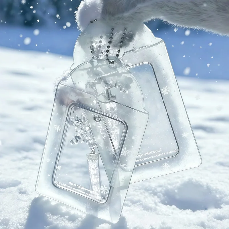 Winter Aesthetic Snowflake Transparent Soft PVC Photocard Holder, 3Inch Card Protective Sleeve with Charm, Back Hanging Decor