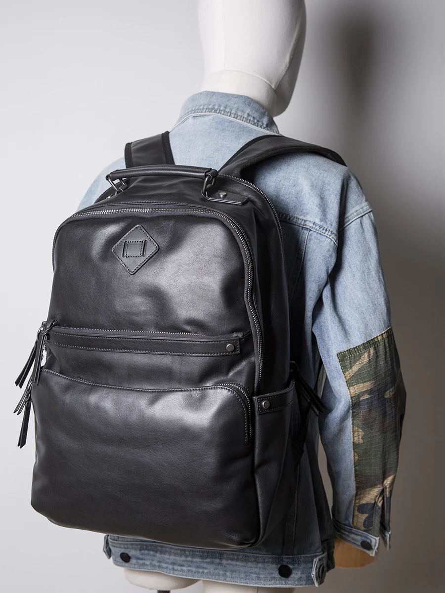 

PNDME fashion high-quality genuine leather men women's large-capacity backpack outdoor travel luxury real leather laptop bagpack