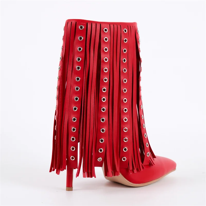 Onlymaker أشار تو هامش خنجر عالية الكعب حذاء من الجلد منتصف العجل الأحذية موضة الجانب سستة الأحذية #4