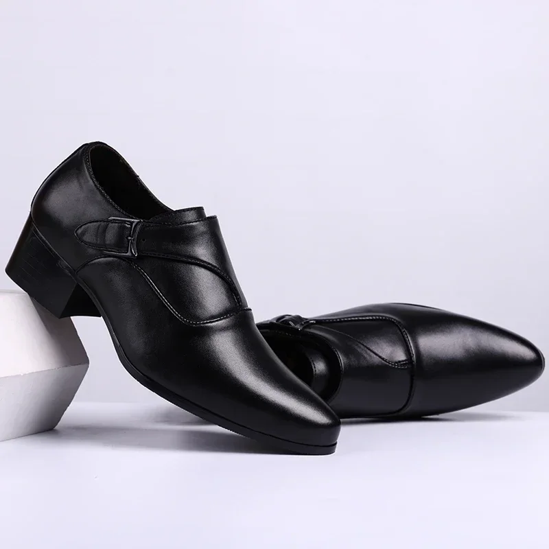 High Quality Leather Men Dress Shoes High Heel British Mens Elevator Business Shoes Wedding Party Male Oxford Footwear