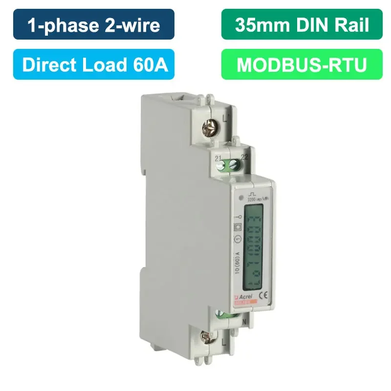 Acrel ADL Series 35mm Din Rail LCD Display Bidirectional Kwh 1 Phase 2 Wire Single Phase AC Electricity Energy Meter