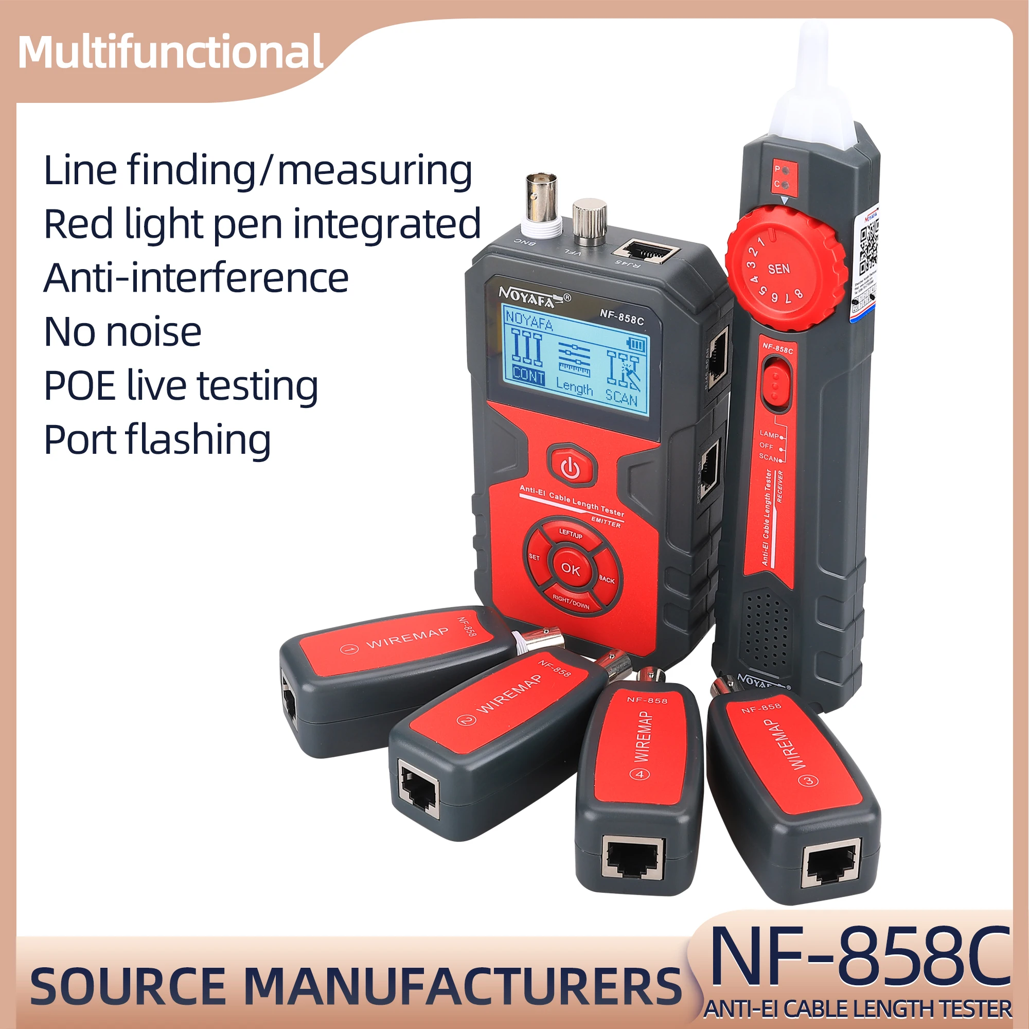 

NF-858C Network Cable Tester Trace Line Locator POE BNC Finder Port Blinking Test Measure Length Tracker