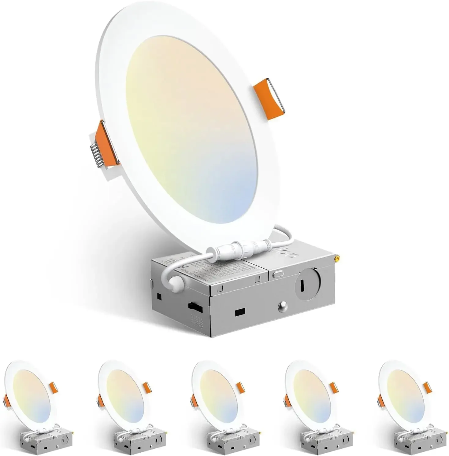 

6 Pack 6 Inch 5CCT Ultra-Thin LED Recessed Ceiling Light with Box, 2700K/3000K/3500K/4000K/5000K ,12W Eqv 110W 1050LM, ETL & FCC