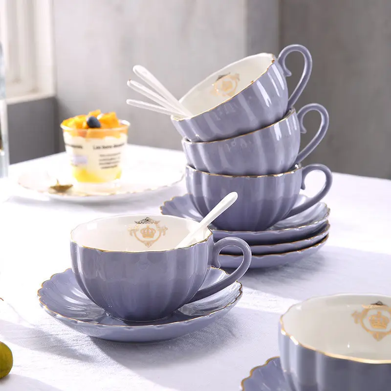 European-style Ceramic Coffee Cups, Plates, Teacups with Spoons, Simple English Afternoon Tea Set  كوب قهوة  Espresso Cups Set