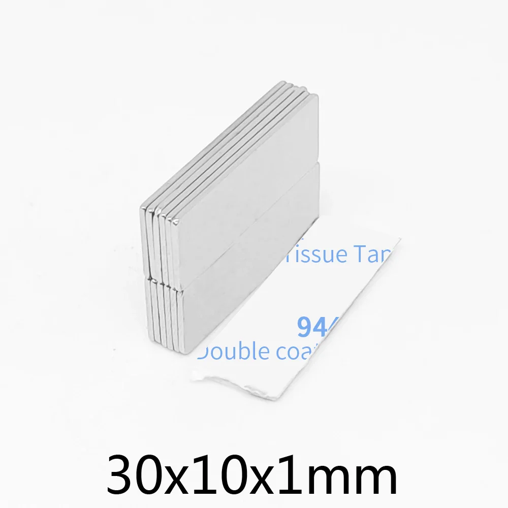 30x10x1mm 얇은 블록 강력한 자석 냉장고, DIY, 건물, 과학, 공예품 용 접착 테이프가있는 강력한 자석 30*10*1 30x10x1