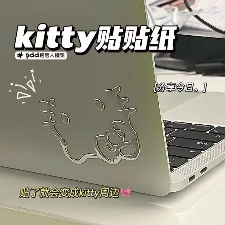 Kitty Silver Stickers, Cartoon 3D Stereo Anime Stickers for Phones, Laptops and Cars, PVC Material 10 pieces