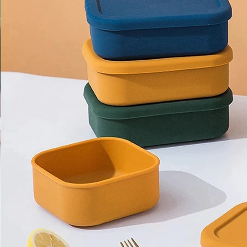 With Lid Silicone Lunch Box Fresh-Keeping Box Bento Fruit Salad Fresh-Keeping Bowl Portable Sealed Silicone Lunch Box