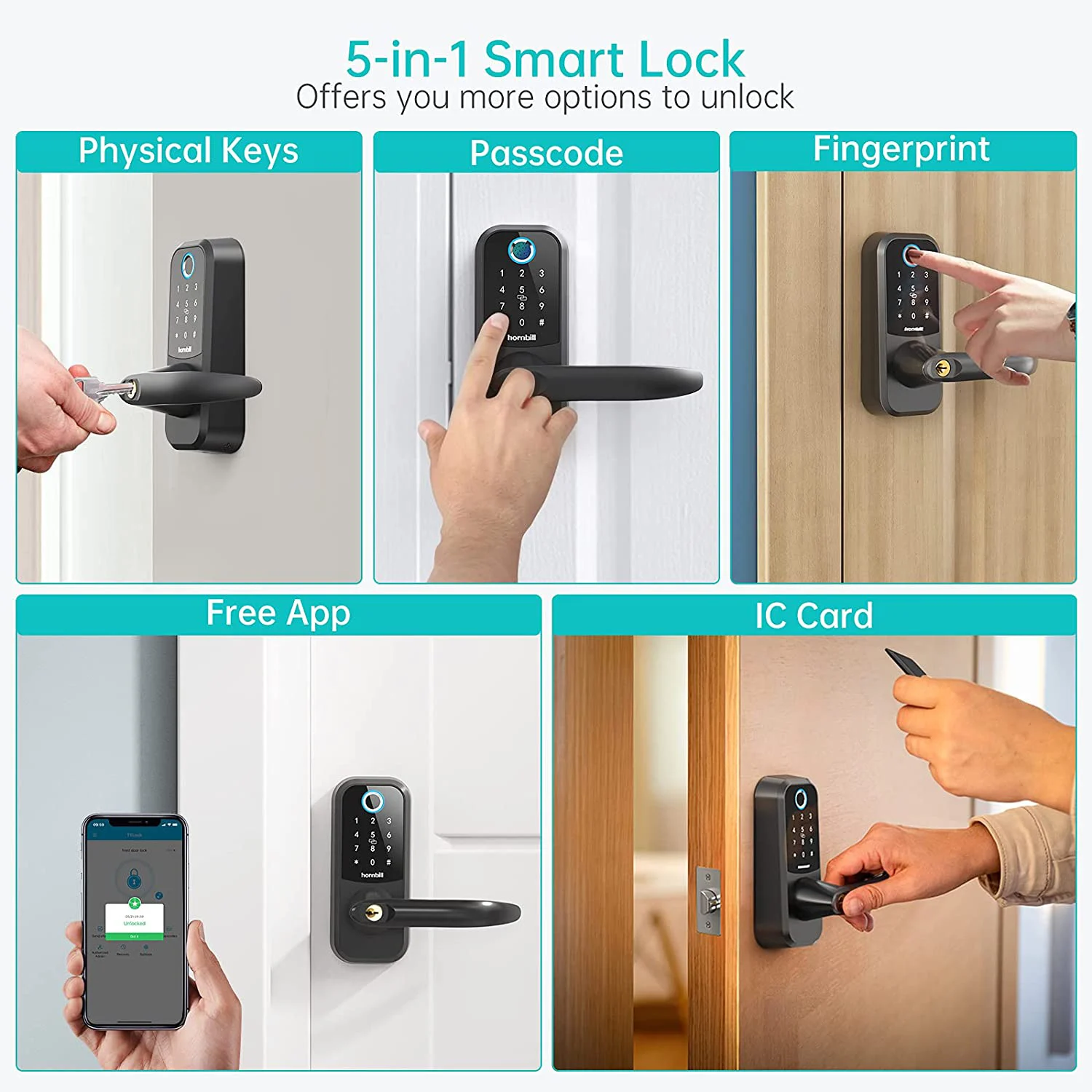 Imagem -03 - Hornbill Impressão Digital Inteligente Door Lock Bluetooth Digital Fechaduras Eletrônicas Keyless Entry Deadbolt Home Security Protection Handle