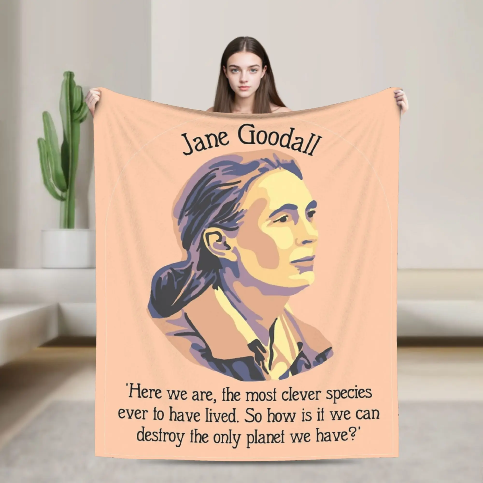 Jane Goodall Portrait and Quote Blankets Velvet Summer Air Conditioning  Multi-function Soft Throw Blanket Plush Thin Quilt