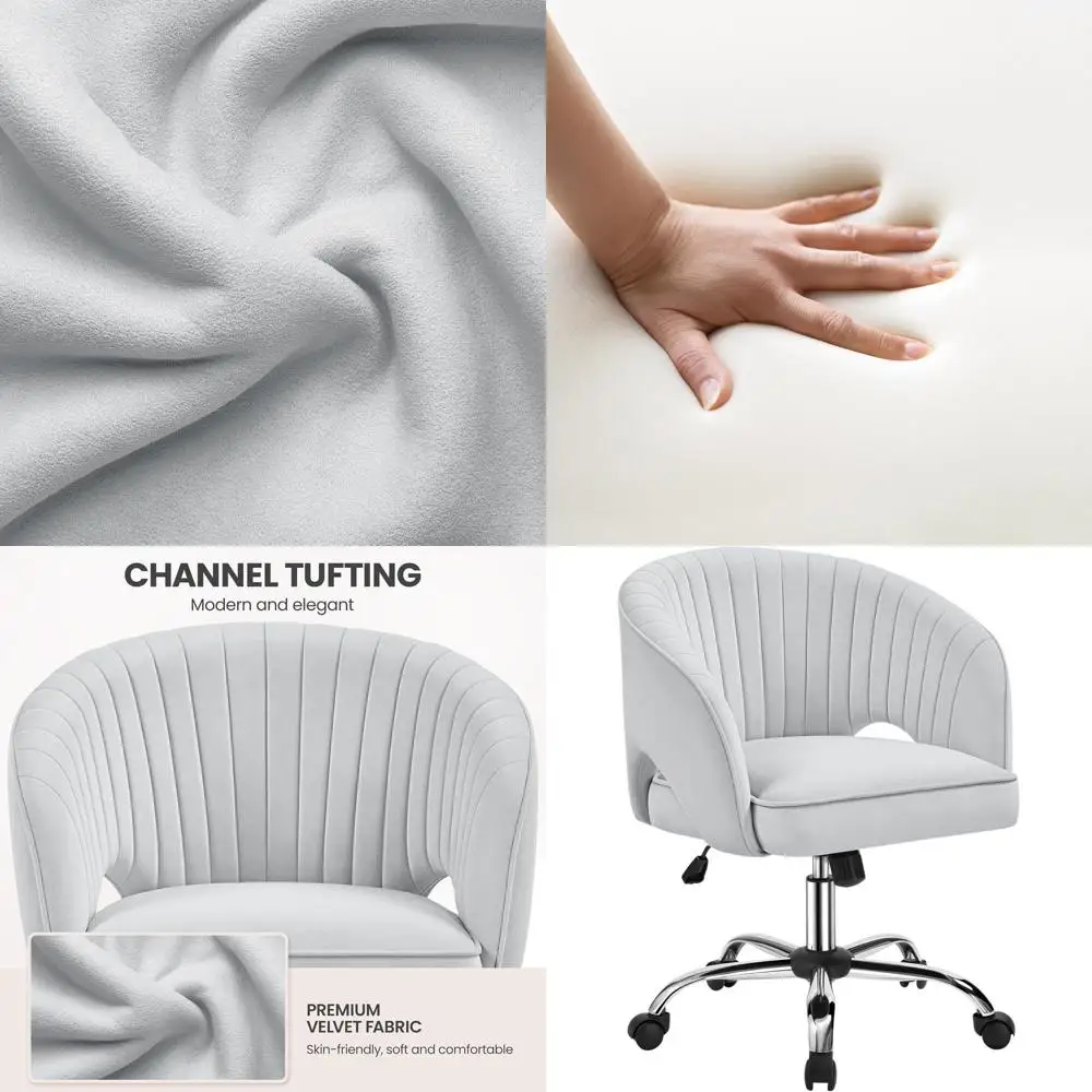 

Светло-серое офисное кресло с обивкой, поворотное, на колесиках, для дома и спальни