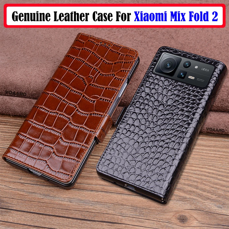 

Genuine Leather Mix Fold2 Flip Case for Xiaomi Mix Fold 2 Crocodile Alligator Grids Texture Magnetic Buckle Book Phone Cover