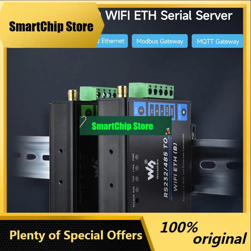 SmCpIndustrial Grade Serial Server RS232/485 To WiFi Ethernet Modbus MQTT Gateway Metal Case Optional PoE