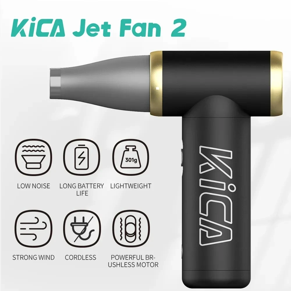 KICA Jetfan 2-Souffleur d\'Air ComTIFS Portable, Turbo Ventilateur, Nettoyeur de Poussière d\'Air Rechargeable pour PC, Clavier d\'Ordinateur, Caméra