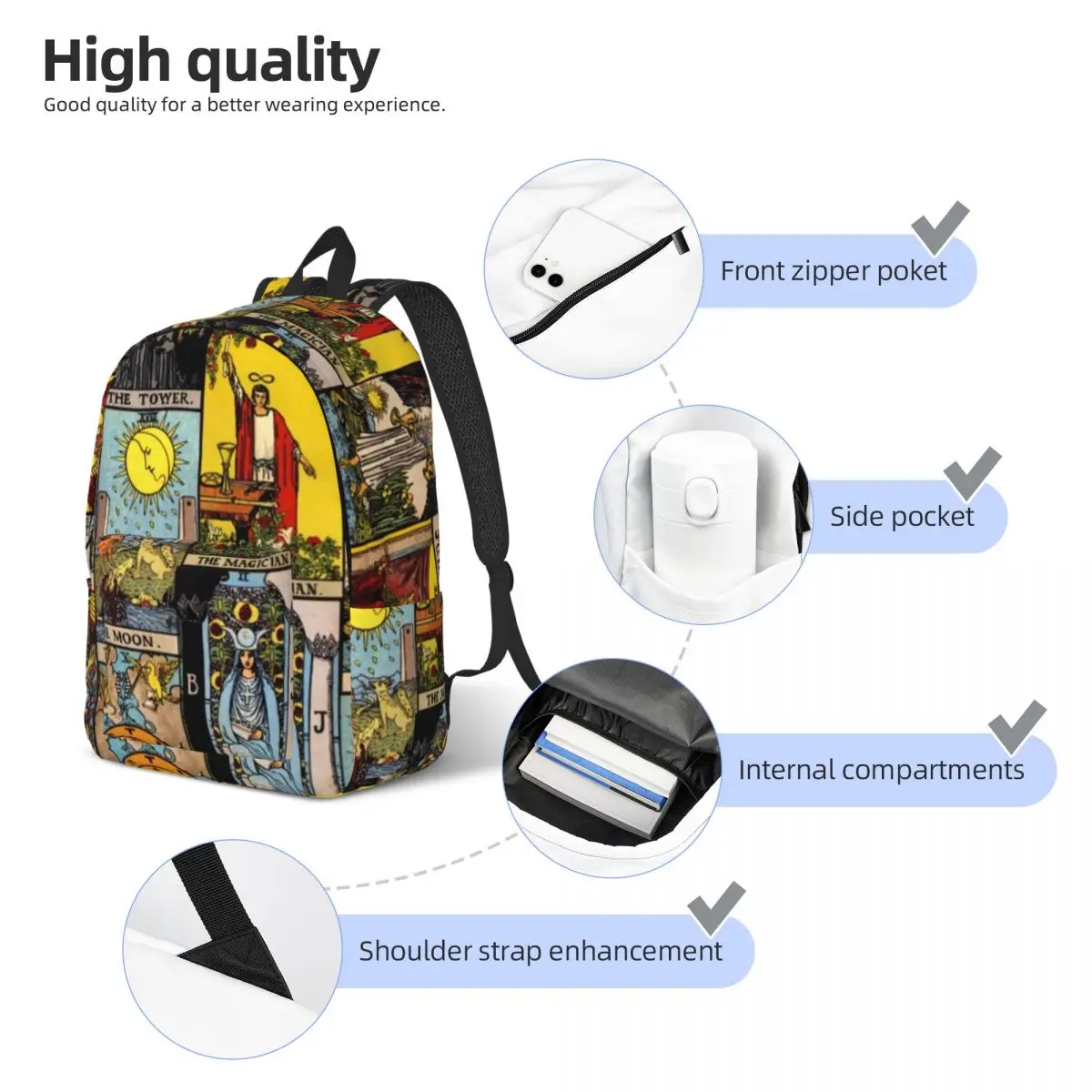 Vintage Moon Canvas Backpacks Tarot Art Collage Basic Bag University Backpack Breathable Bags