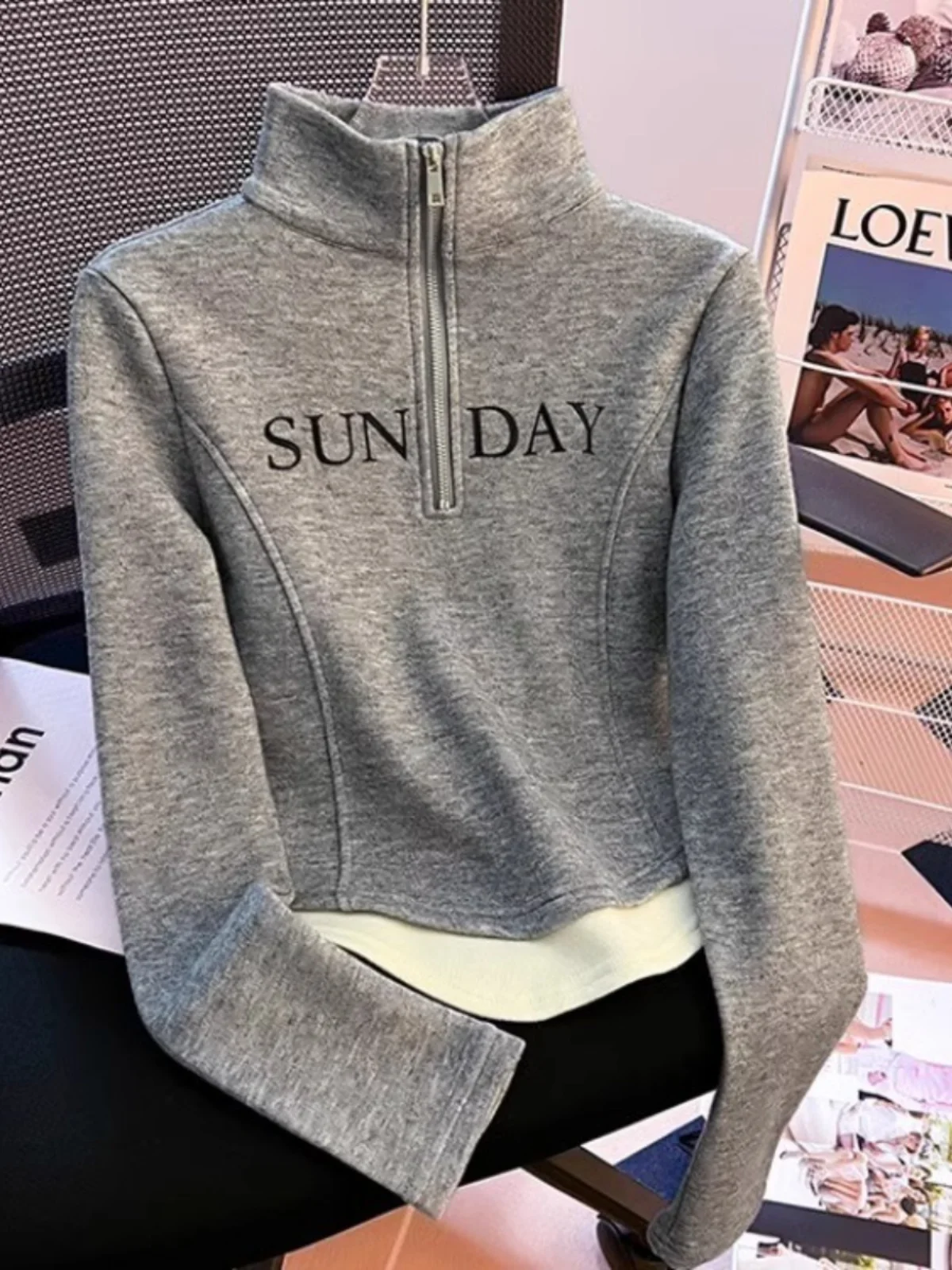 

Женская толстовка на молнии ort Svel, весна-осень Faion, облегающая футболка с принтом, корейский топ с воротником-стойкой, длинный све